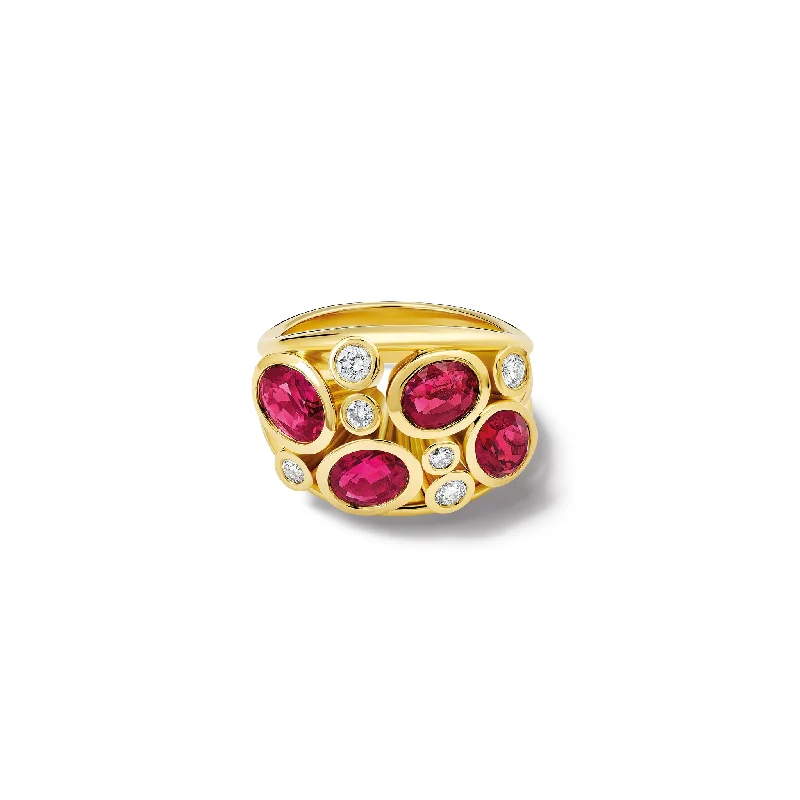 women’s sapphire rings-Multi Aeneus Ring 18ct Yellow Gold - Ruby & Diamond