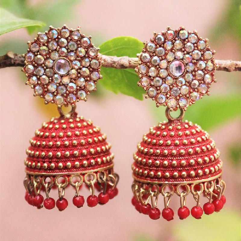 women’s fine jewelry earrings-H K Fashion Gold Plated Austrian Stone Jhumki Earrings