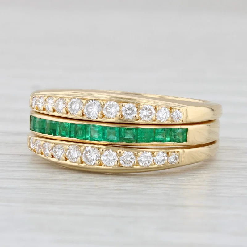 women’s luxury engagement rings-0.90ctw Diamond Ring Jacket Emerald Band 18k Yellow Gold Size 7 Set