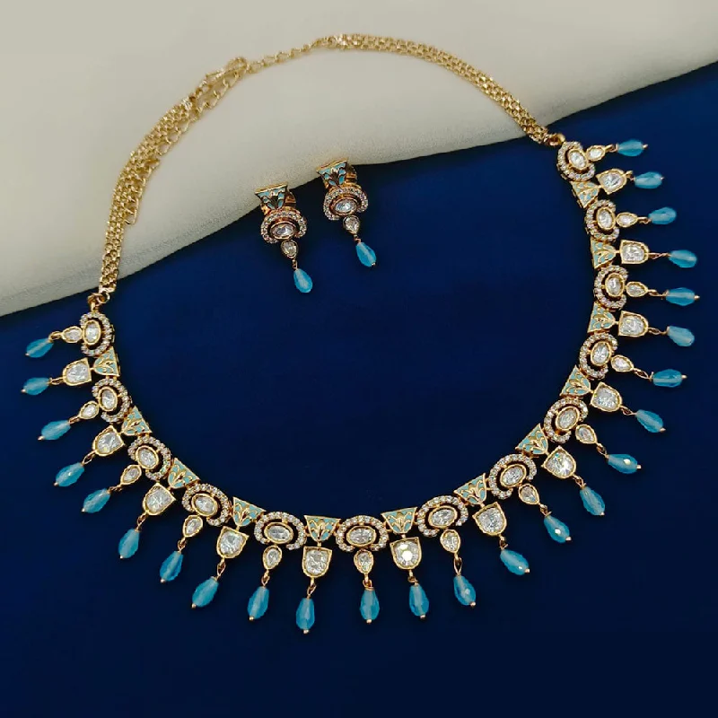 women’s bridal necklaces-Royal Kundan Jewellery Gold Plated Polki Kundan And Beads Necklace Set