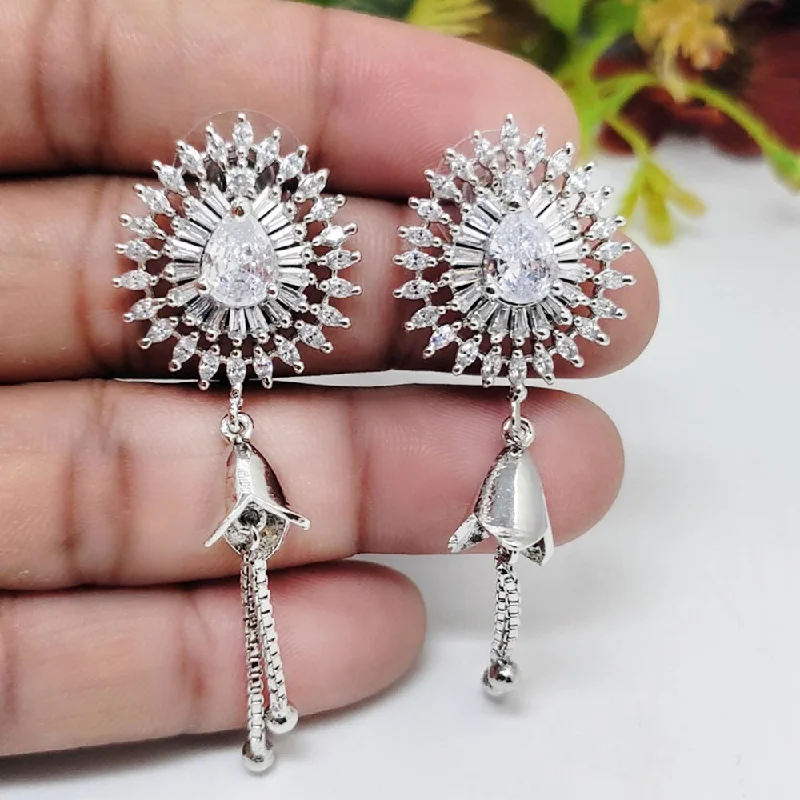 women’s emerald earrings-Aamrapali Silver Plated AD Dangler Earrings