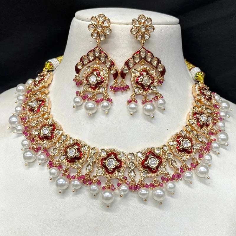 women’s fashion chain necklaces-Royal Kundan Jewellery Gold Plated Polki Kundan And Pearls Necklace Set