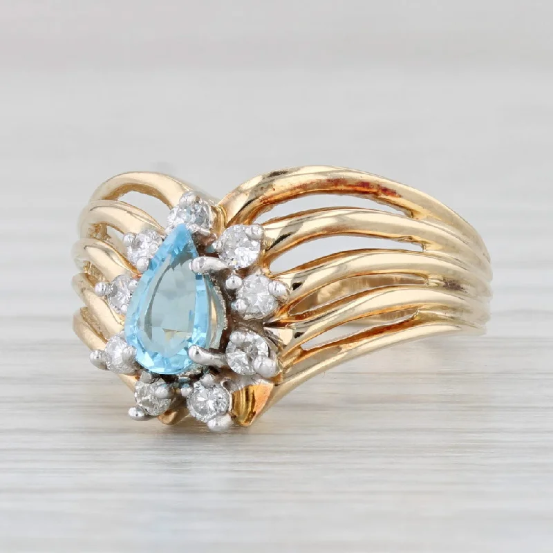 women’s white diamond engagement rings-0.86ct Pear Blue Topaz Diamond Ring 14k Yellow Gold Size 7 Contoured V