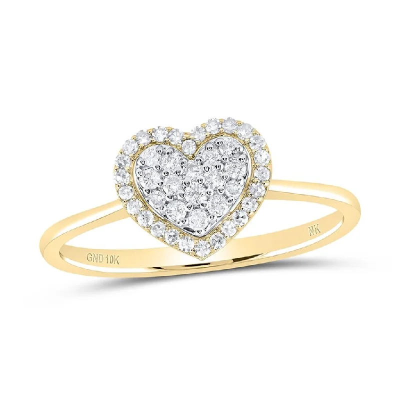 women’s unique sapphire engagement rings-Heart Halo Solitaire Diamond Ring 10K Gold