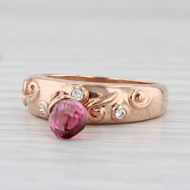 women’s halo sapphire engagement rings-Pink Tourmaline Briolette Charm Diamond Ring 14k Rose Gold Sonia B S 5-5.25 Band