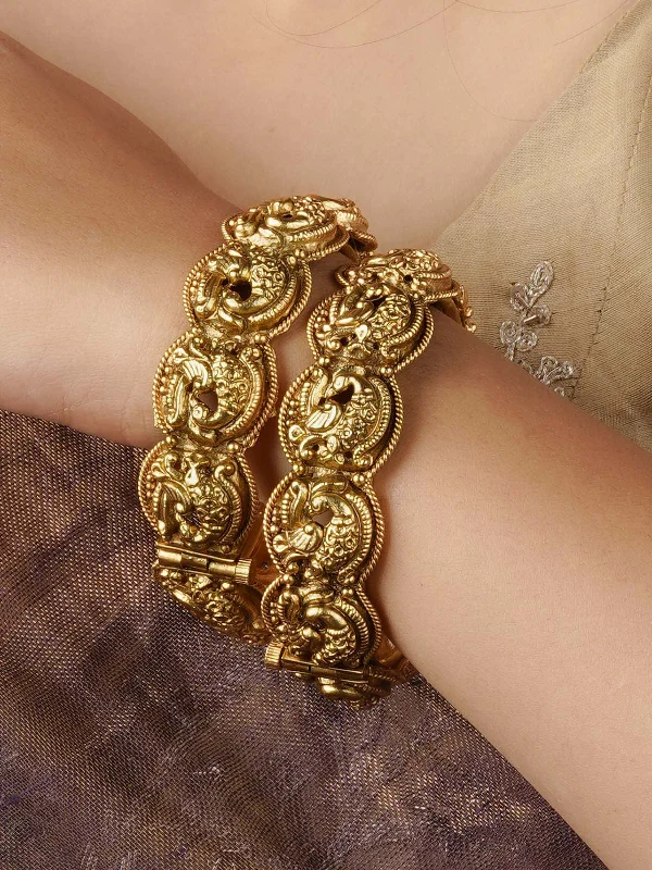 women’s smooth bangles-Gold Plated Temple Bangles - TMPBAN12