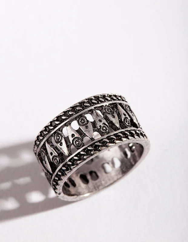 women’s personalized birthstone rings-Antique Silver Boho Band Ring