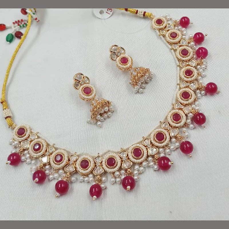 women’s minimalistic gold necklaces-Padmawati Bangles Gold Plated Polki Kundan Stone And Pearls Necklace Set