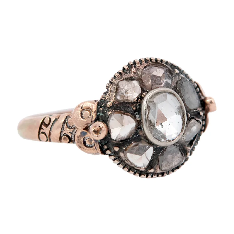 women’s sparkling rings-Victorian 14k/Sterling Silver Rose Cut Diamond Cluster Ring 1ctw