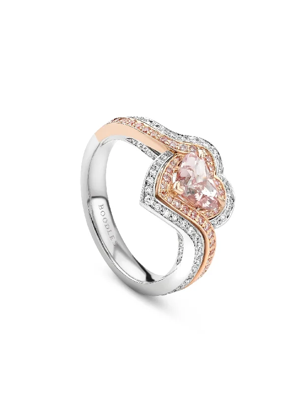 women’s wedding and engagement rings-Vintage Heart Pink Diamond Ring