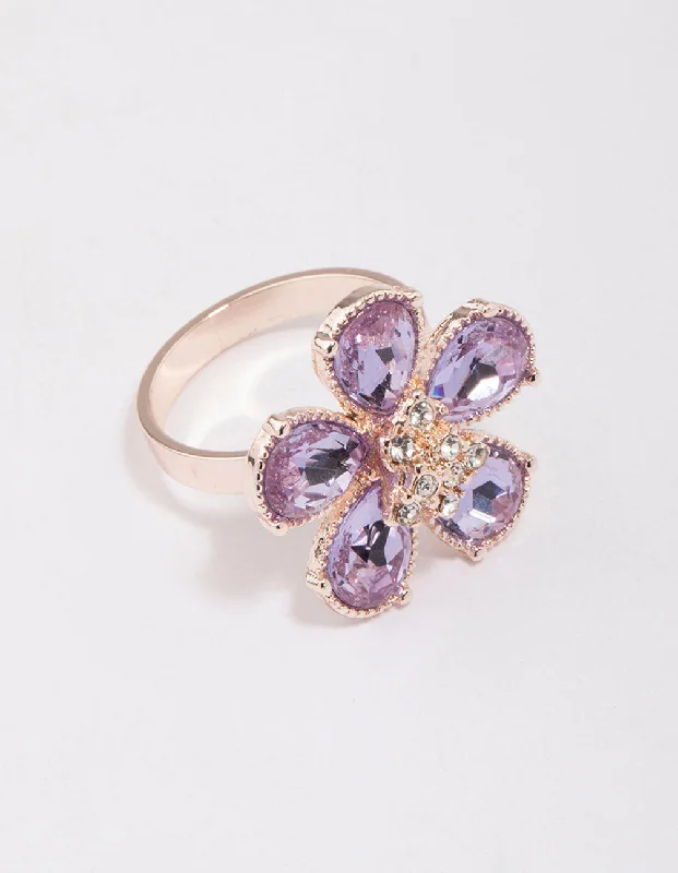 women’s adjustable rings-Rose Gold Lilac Flower Petal Ring