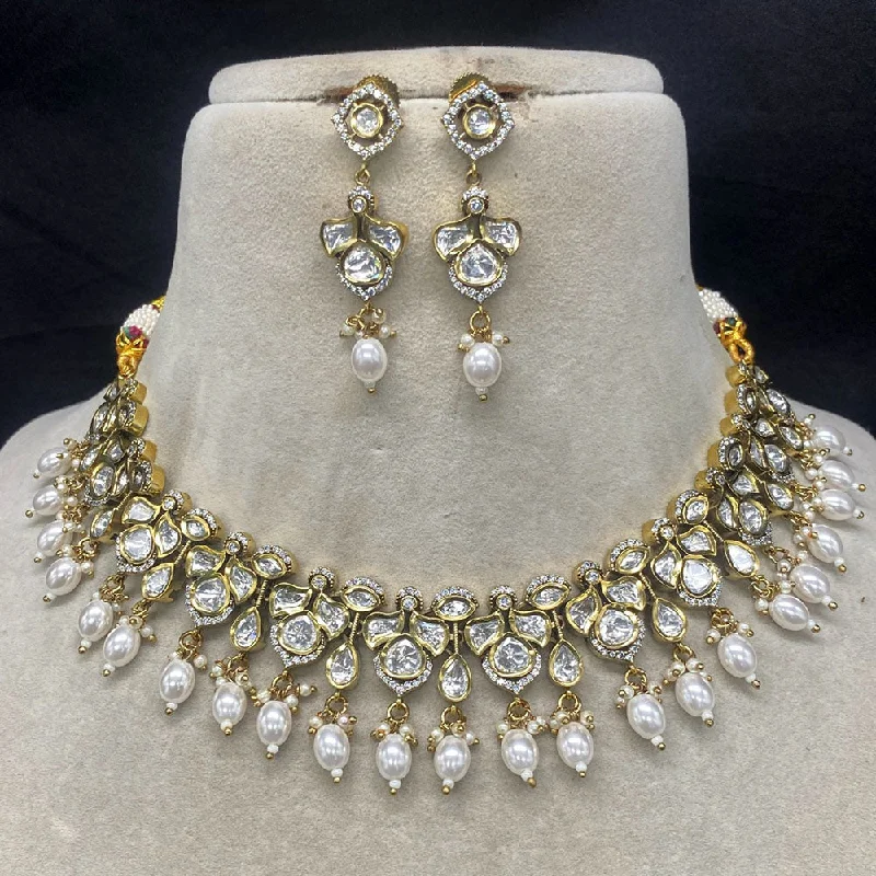 women’s birthstone necklaces-Amoliya Jewels Brass Polki Kundan Designer Necklace Set