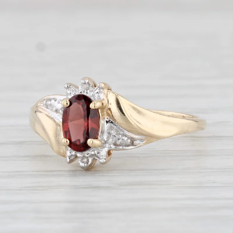 women’s unique diamond engagement rings-0.58ctw Oval Garnet Diamond Ring 10k Yellow Gold Size 6.75 Bypass