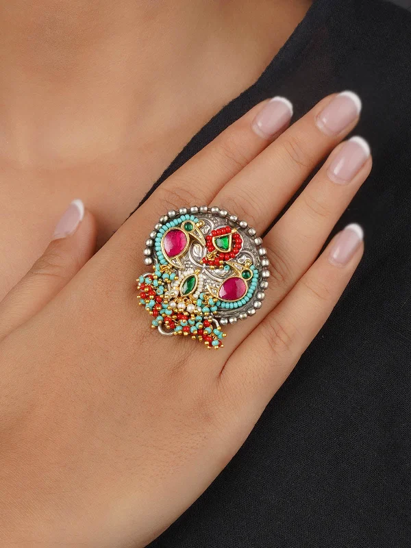 women’s vintage wedding rings-Multicolor Tribal Ring - EK-SFRNG177M