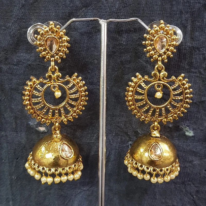 women’s custom earrings-Shreeji Gold Plated Crystal Stone Jhumki Earrings