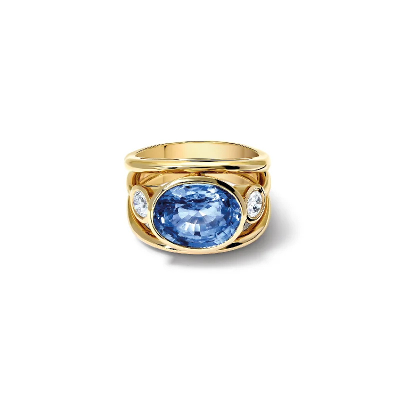 women’s pearl rings-Aeneus Roman Ring 18ct Yellow Gold - Sapphire & Diamond