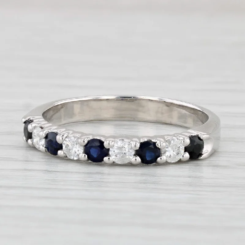 women’s antique engagement rings-0.83ctw Blue Sapphire Diamond Ring 14k White Gold Sz 8.75 Stackable Wedding Band