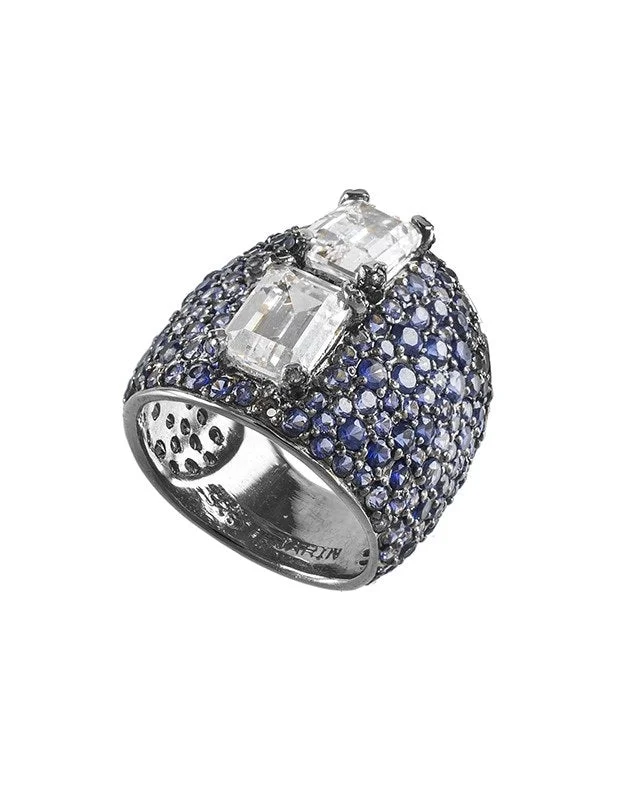 women’s contemporary rings-Blue Sapphire CZ Pave Cigar Band