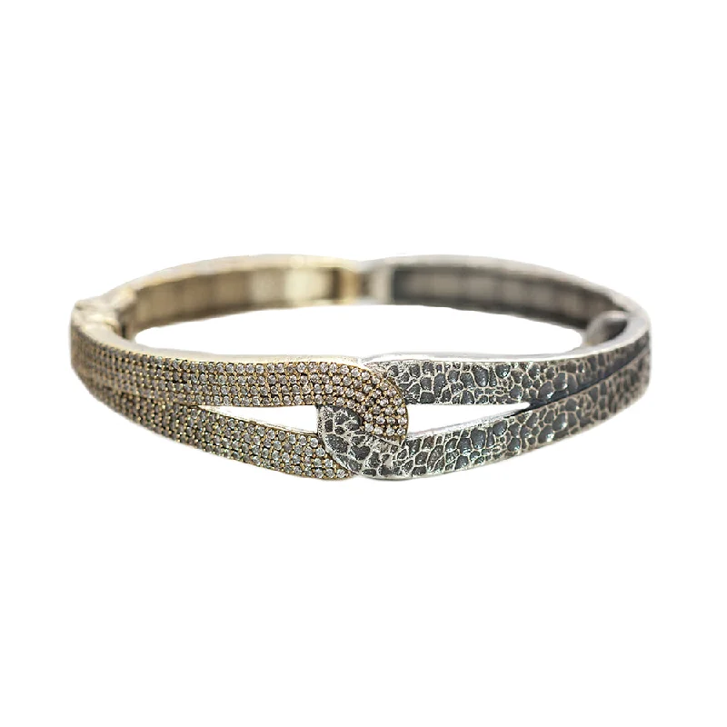 women’s cuff bangles set-GOLD & VINTAGE SILVER ROCKOVE CRYSTAL & HAMMERED LOOP BANGLE