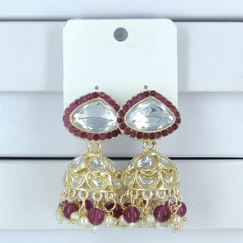 women’s trendy earrings-Corbeda Fashion Gold Plated Kundan And Beads Jhumki Earrings