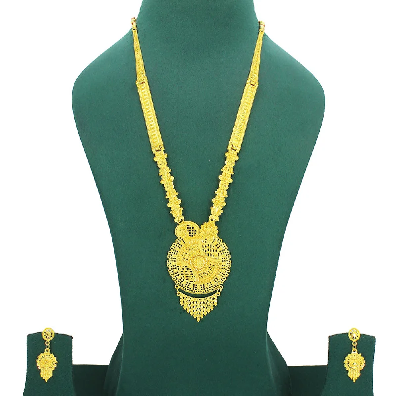 women’s layered necklaces-Mahavir Dye Gold Plated Long Necklace Set