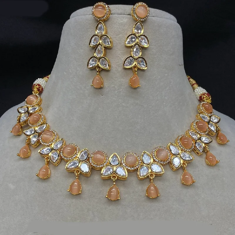 women’s bridal pendant necklaces-Royal Kundan Jewellery Gold Plated Polki Kundan Necklace Set