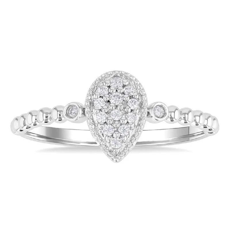 women’s platinum engagement rings-10K White Gold Pear Shape Petite Cluster Diamond Ring