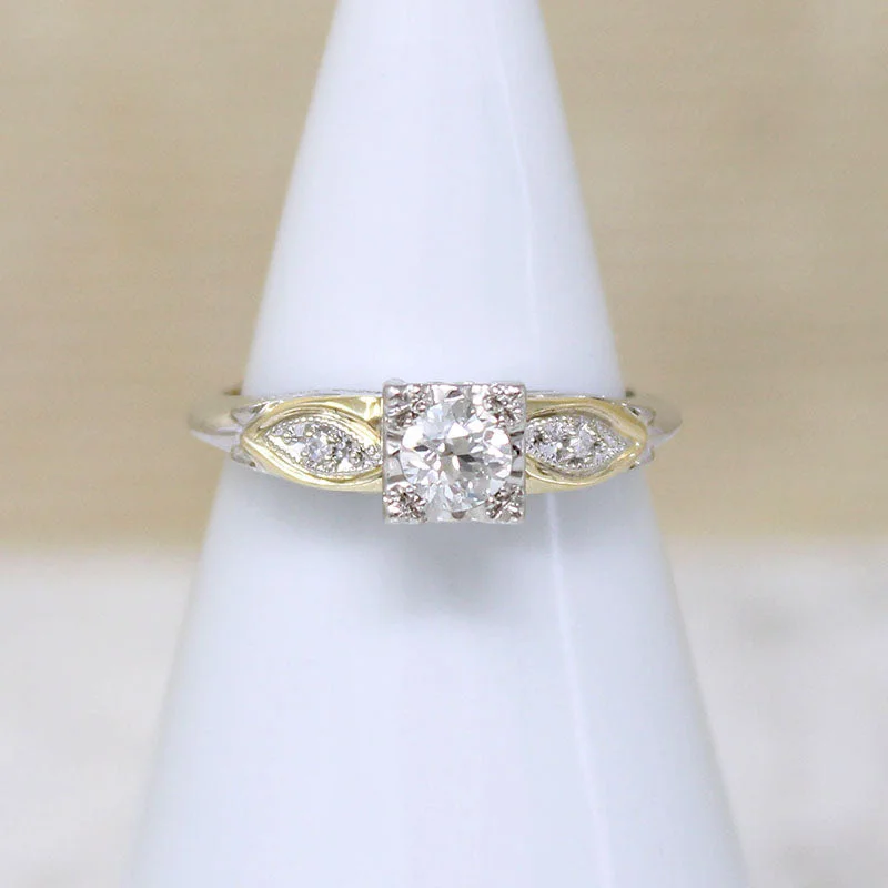 women’s engagement rings with baguette diamonds-Pretty Two-Tone New Old Stock Diamond Ring