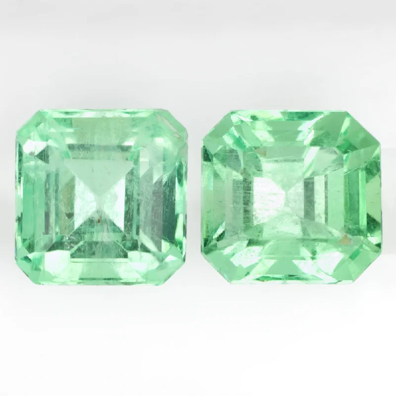 women’s double drop earrings-4.23ct EMERALD PAIR STUD DROP EARRINGS ASSCHER CUT SQUARE LOOSE NATURAL PASTEL