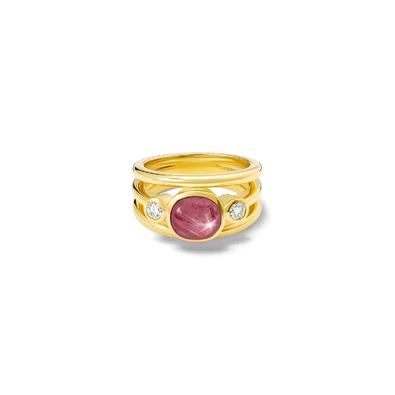 women’s moonstone rings-Aeneus Ring 18ct Yellow Gold - Star Ruby & Diamond