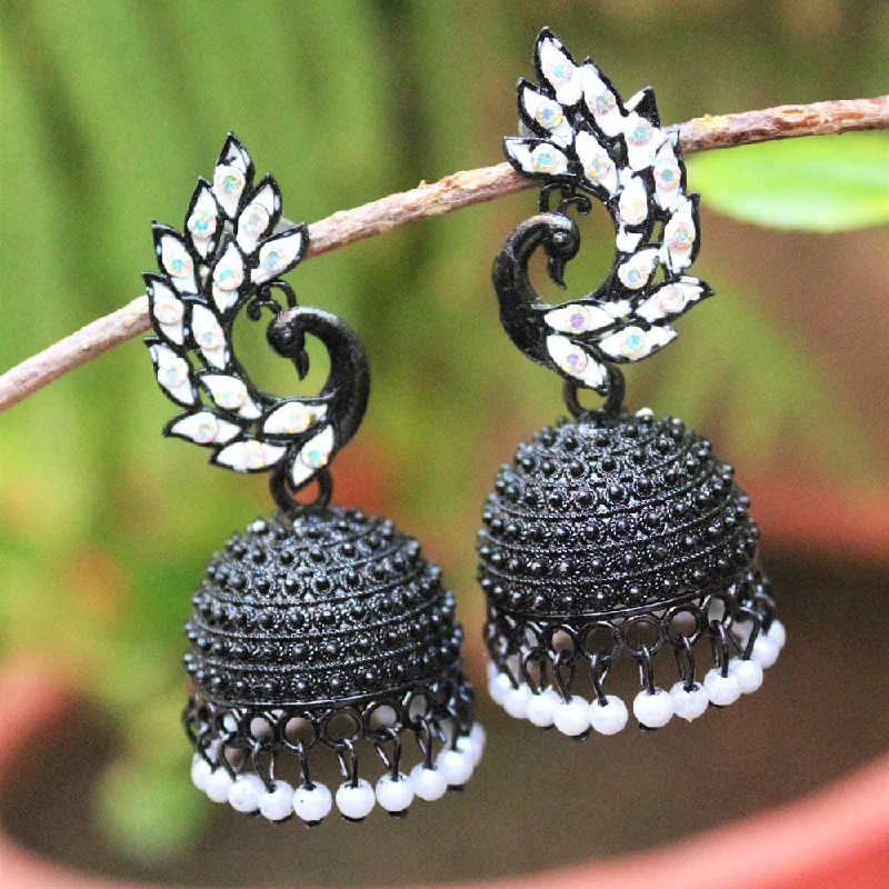 women’s sapphire earrings-H K Fashion Black Polish Austrian Stone Jhumki Earrings