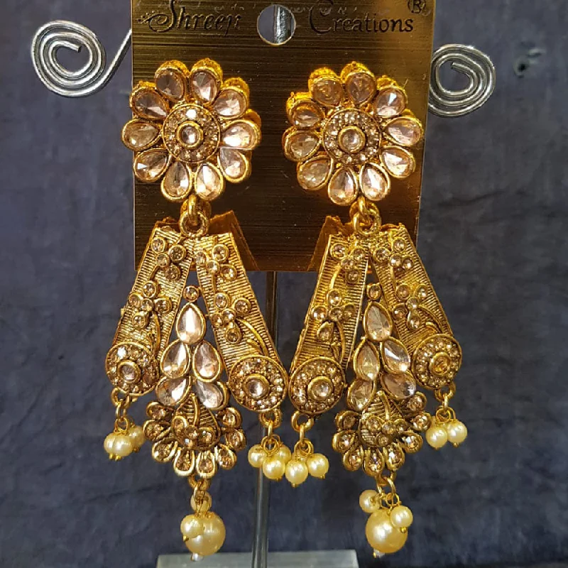 women’s layered earrings-Shreeji Gold Plated Crystal Stone Dangler Earrings