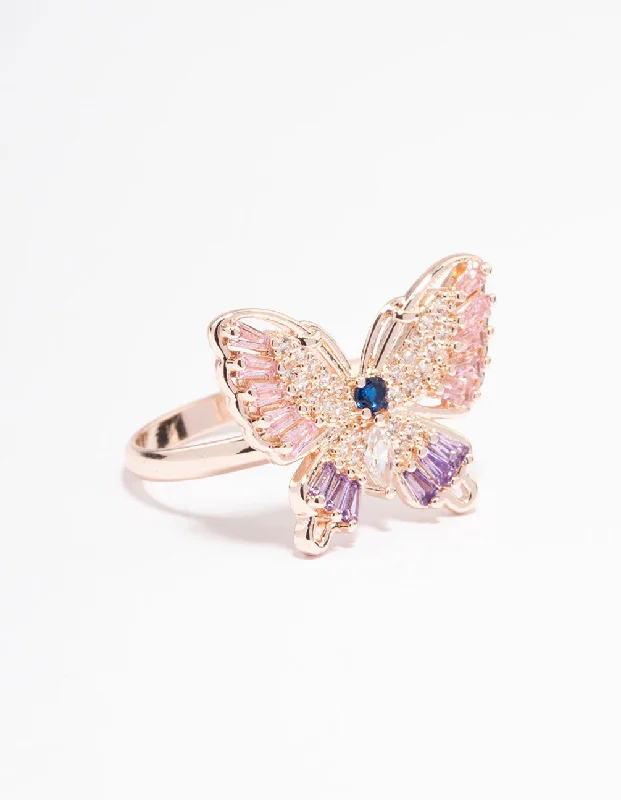 women’s sapphire rings-Rose Gold Cute Butterly Ring