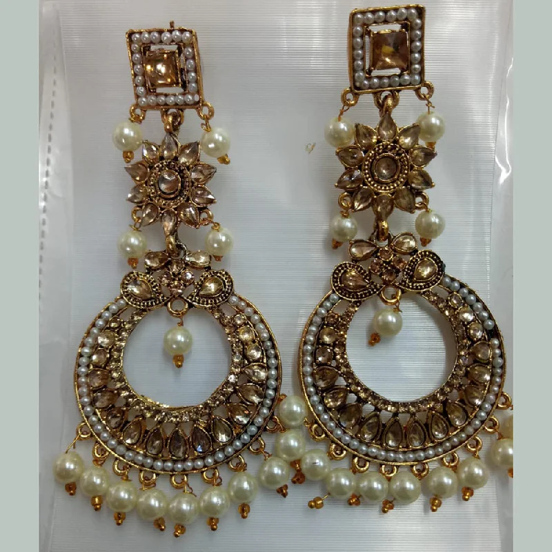 women’s personalized earrings-Khushboo Jewellers Gold Plated Crystal Stone And Pearl Dangler Earrings