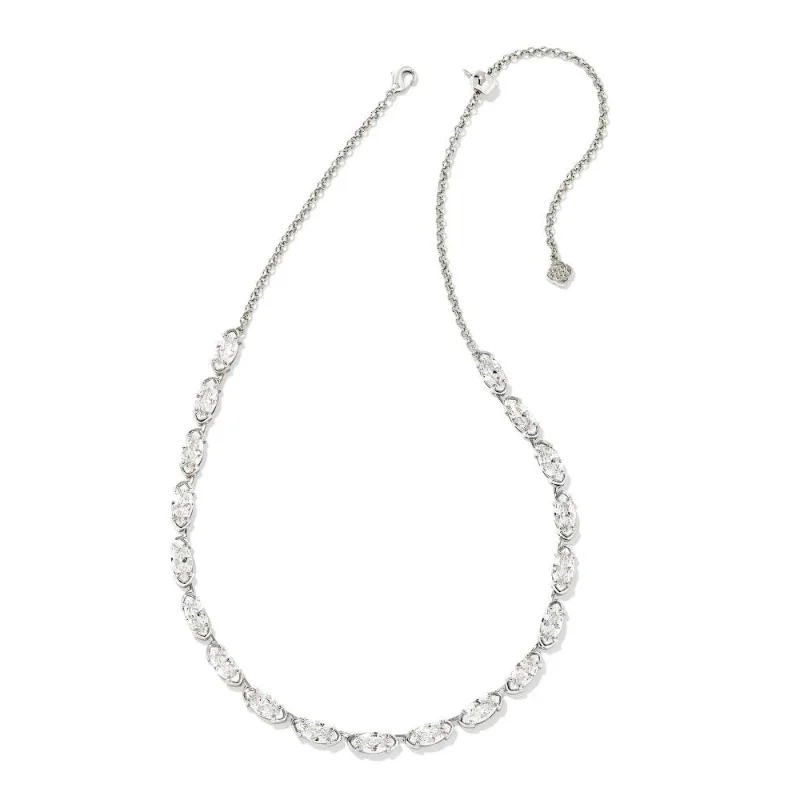 women’s wide bangles-Kendra Scott | Genevieve Silver Strand Necklace in White Crystal