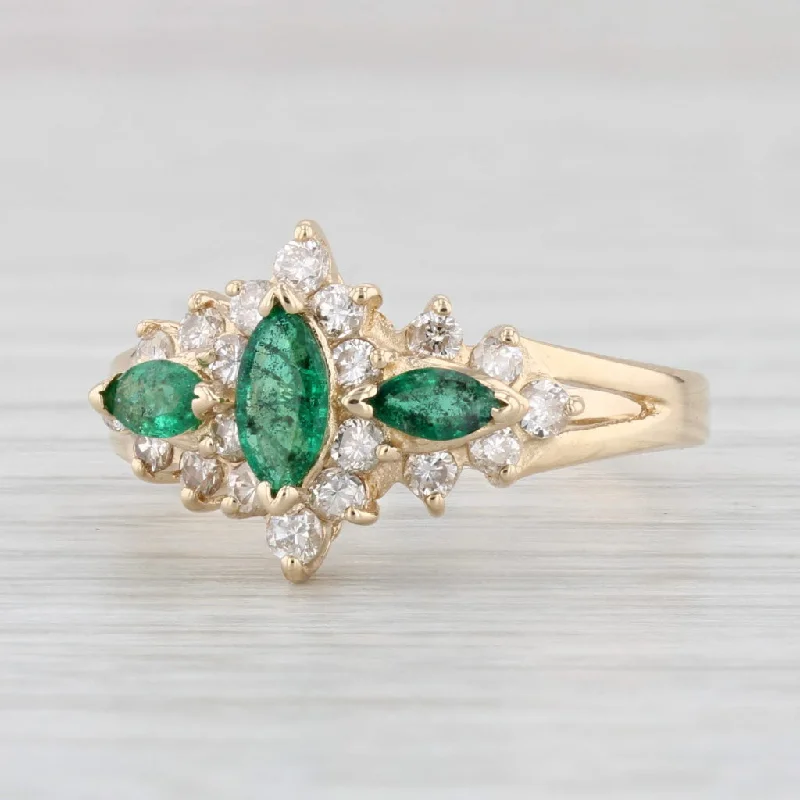 women’s vintage diamond engagement rings-0.96ctw Marquise Emerald Diamond Ring 14k Yellow Gold Size 7.5