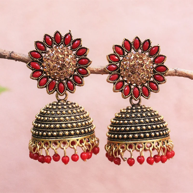 women’s wedding earrings-H K Fashion Antic Gold Plated Crystal Stone Jhumki Earrings