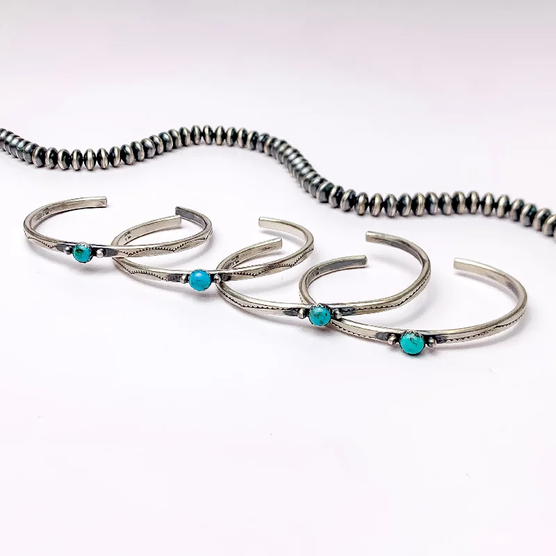 women’s polished bangles-Tahe | Navajo Handmade Detailed Sterling Silver Cuff with Center Turquoise Stone