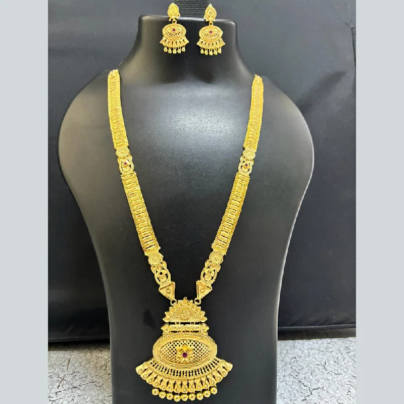 women’s pearl drop necklaces-Pari Art Jewellery Forming Gold Long Necklace Set