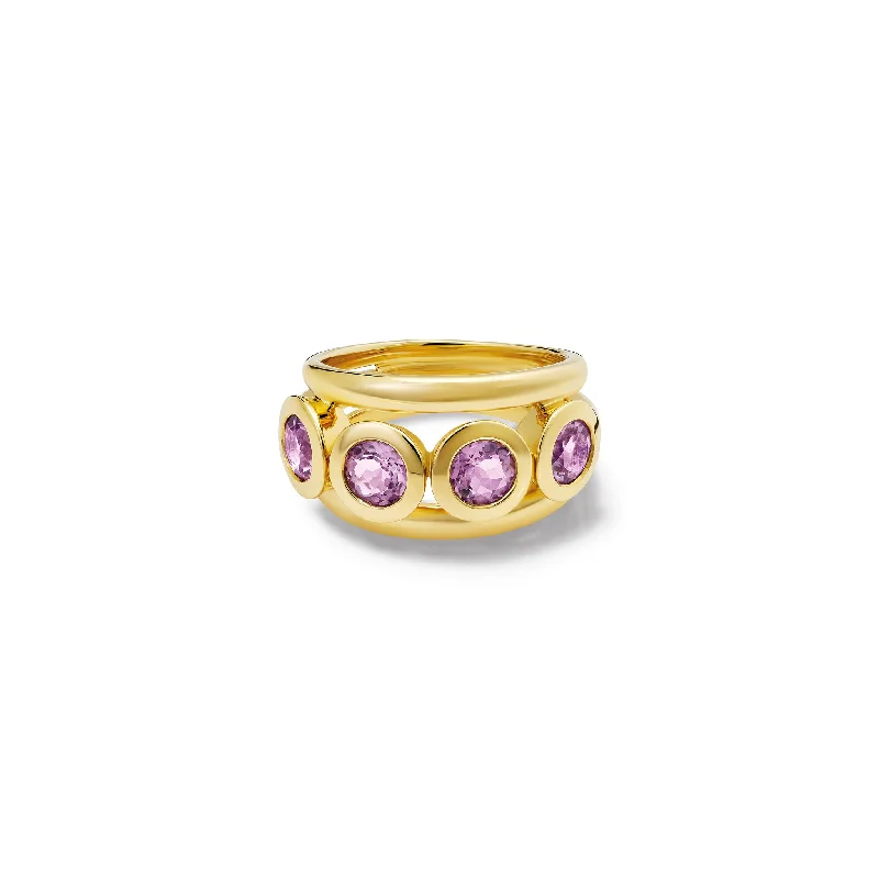 women’s silver statement rings-Aeneus Classic Ring Yellow Gold - Lilac Amethyst