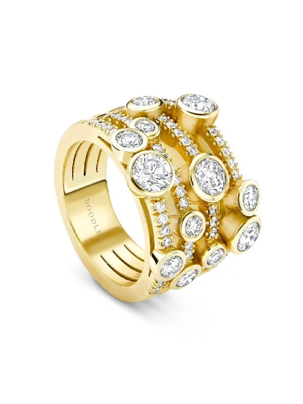 women’s diamond halo engagement rings-Waterfall Medium Yellow Gold Diamond Ring