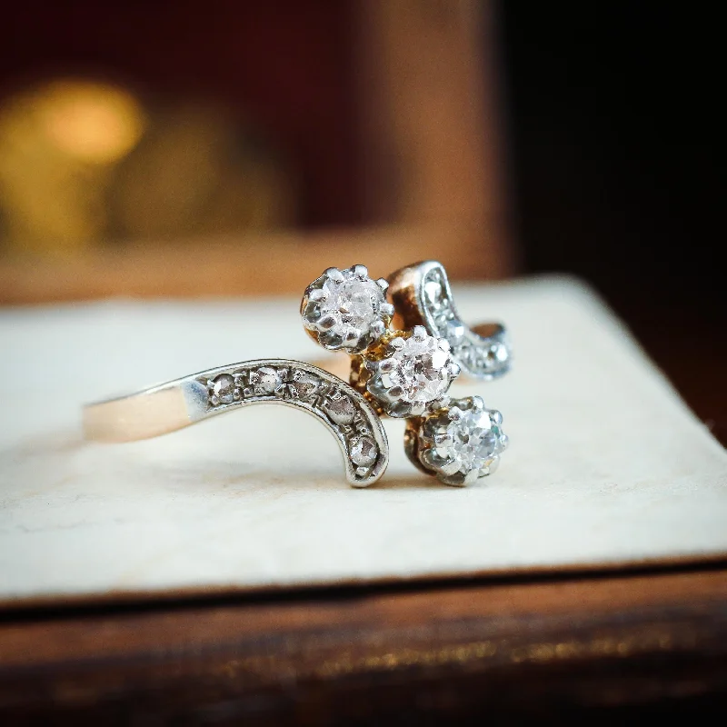 women’s princess cut diamond engagement rings-A Wonderfully Romantic Antique Trilogy Diamond Ring