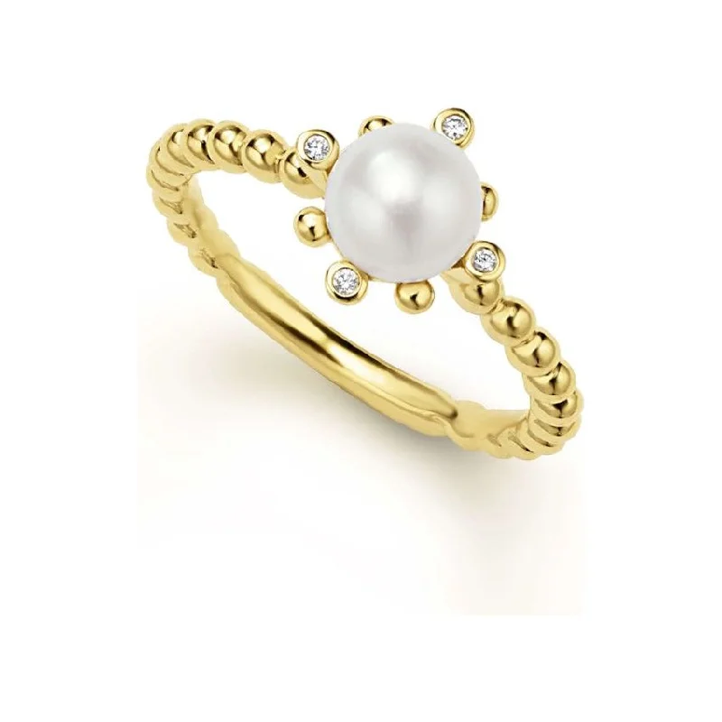 women’s marquise engagement rings-Lagos Sterling Silver Luna Fleur Pearl & Diamond Ring