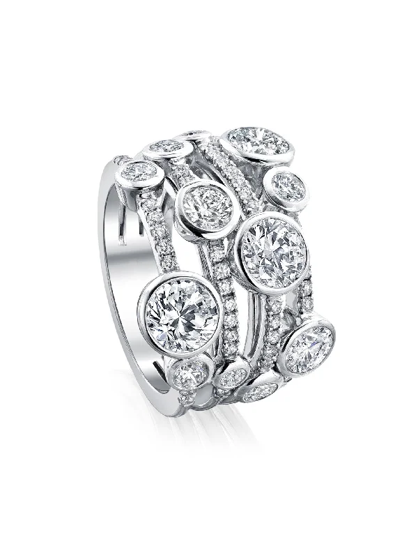 women’s matching engagement rings-Waterfall Large Platinum Diamond Ring