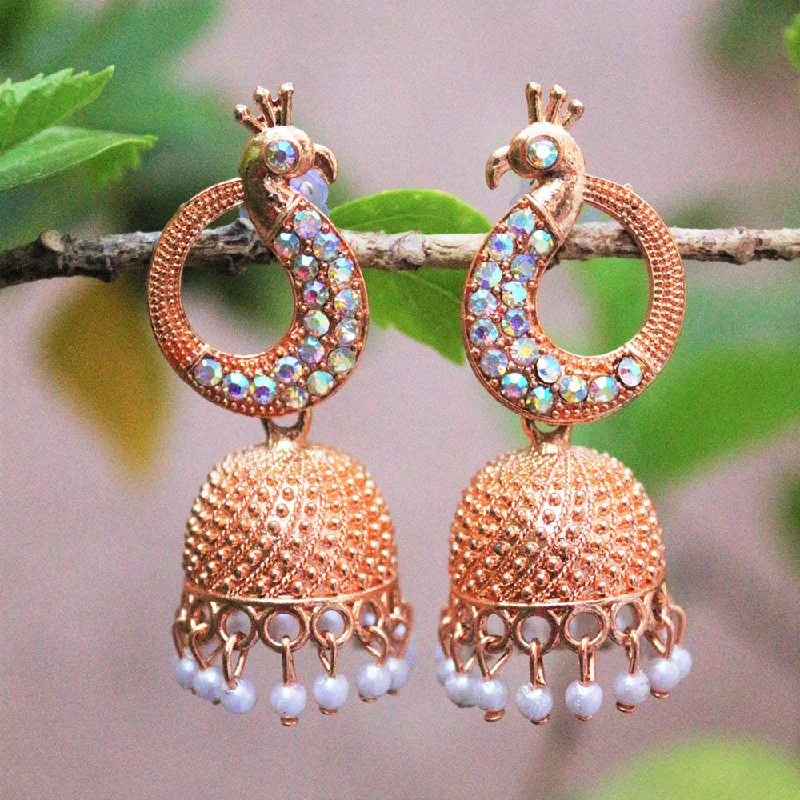 women’s stud earrings-H K Fashion Rose Gold Plated Austrian Stone And Pearls Jhumki Earrings